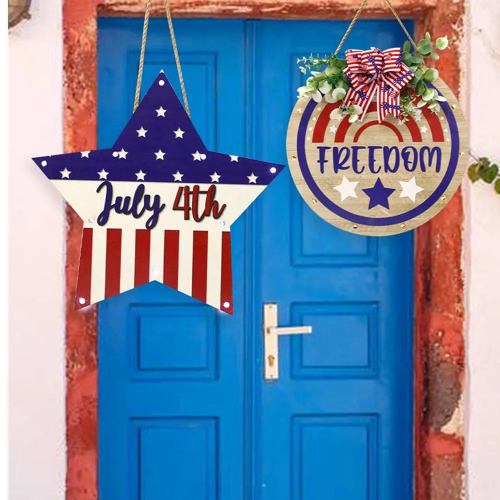 Welcome Door Sign 4th of July Independence Day Decorations Front Door Hanger Gifts