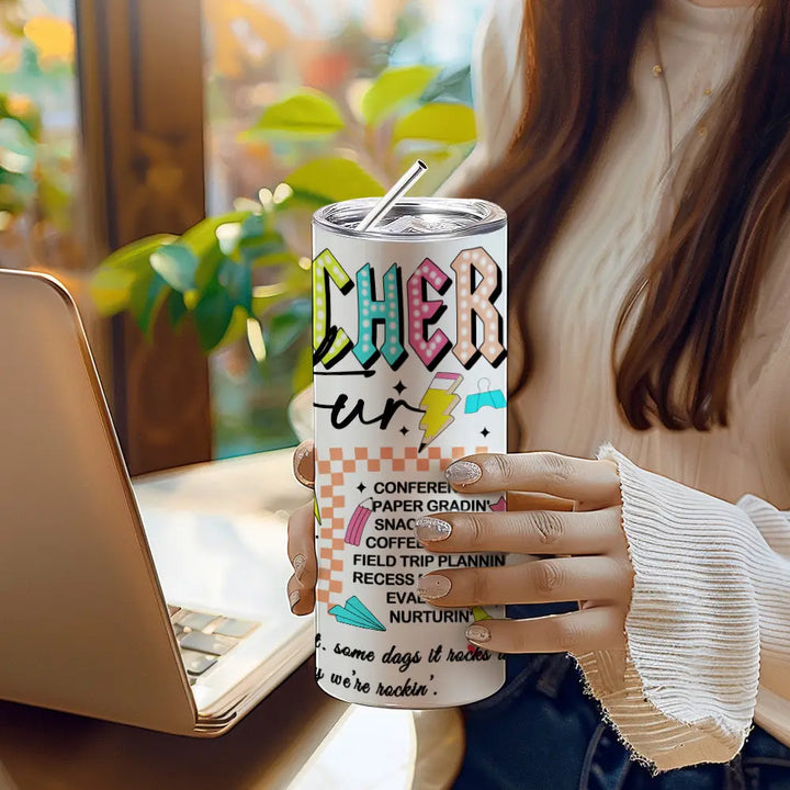 Personalized 20oz Skinny Tumbler with Straw Back to School Appreciation Gift for Teacher