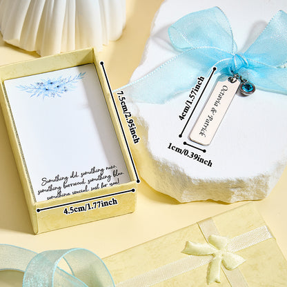 Personalized Bridal Bouquet Charm with Engraved Text and Card Something Blue Wedding Gift for Bride
