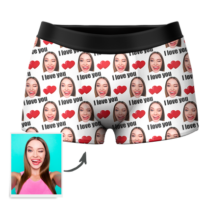 Custom I Love You Men's Boxer Shorts Personalized Underwear with Face