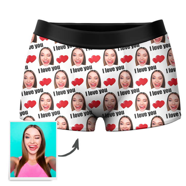 Custom I Love You Men's Boxer Shorts Personalized Underwear with Face