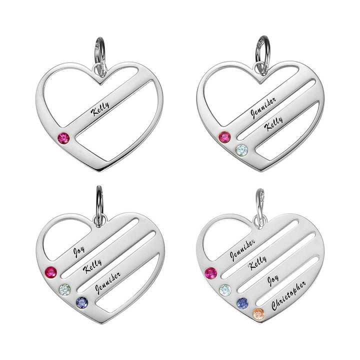 Engraved Heart Name Necklace Custom Family Birthstone Mom Necklace S925 Silver