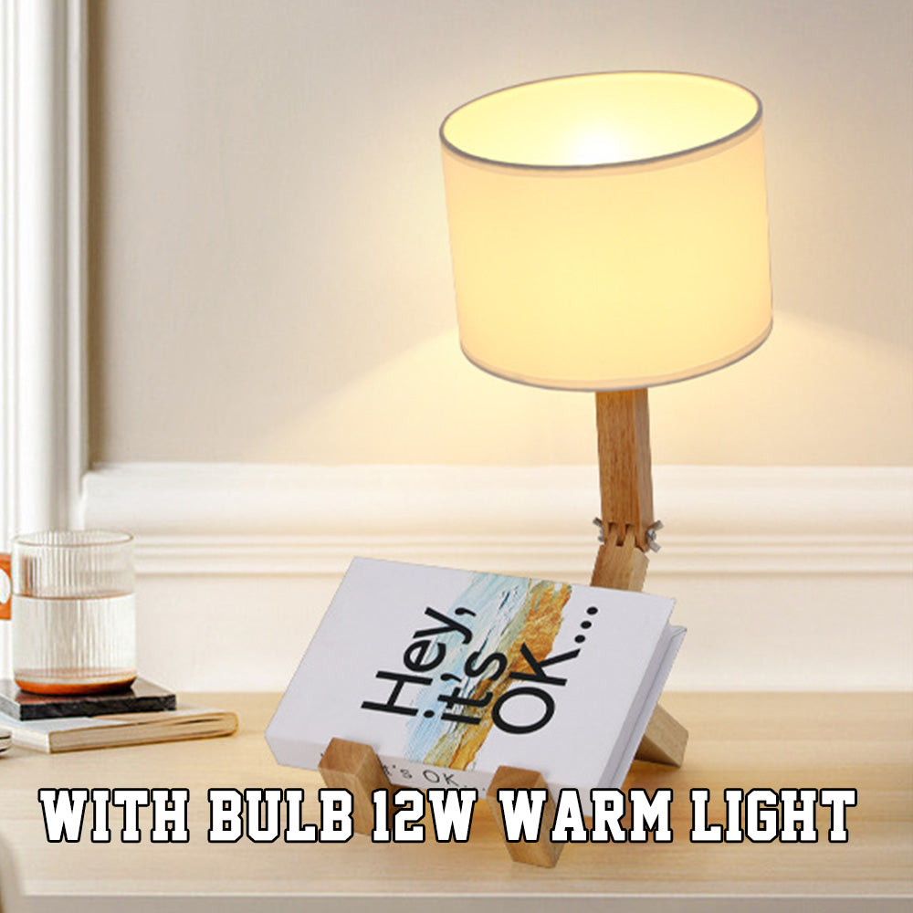 Wooden Robot Table Lamp – Creative Bedside Lamp for Bedroom Artistic Decor Light for Living Room Birthday & Christmas Gift