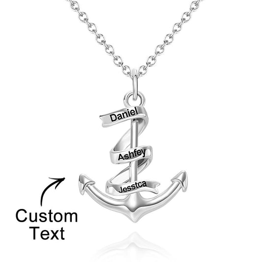 Custom Engraved Name Necklace Anchor Pendant Necklace