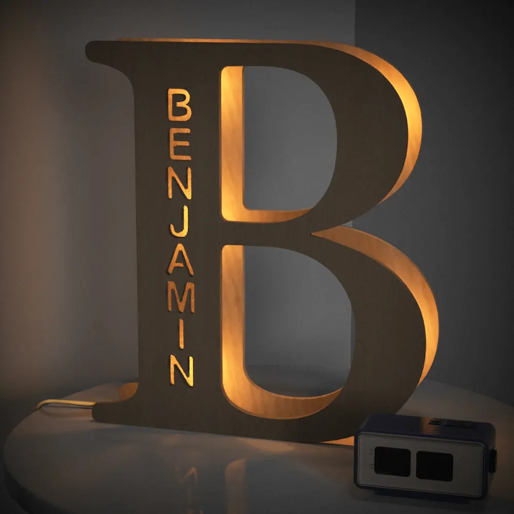 Personalised Wooden Letter Lamp Custom Name Alphabet Night Lights 19CM