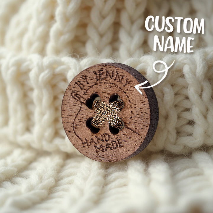 Personalized Handmade with Love Wooden Buttons Set of 15 Clothing Labels Gifts for Mother Grandma Knitting Crocheting Lovers