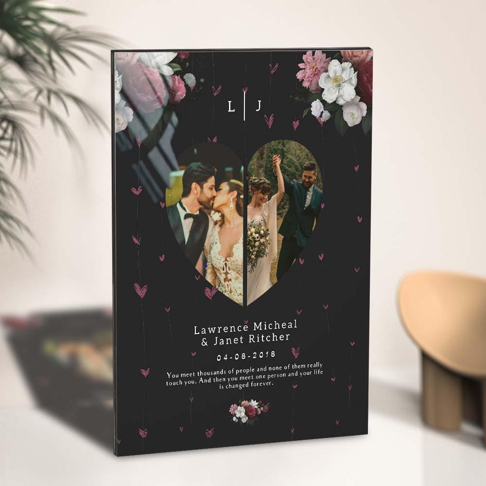 Black Floral Custom Photo Collage gift for Couples Plaque
