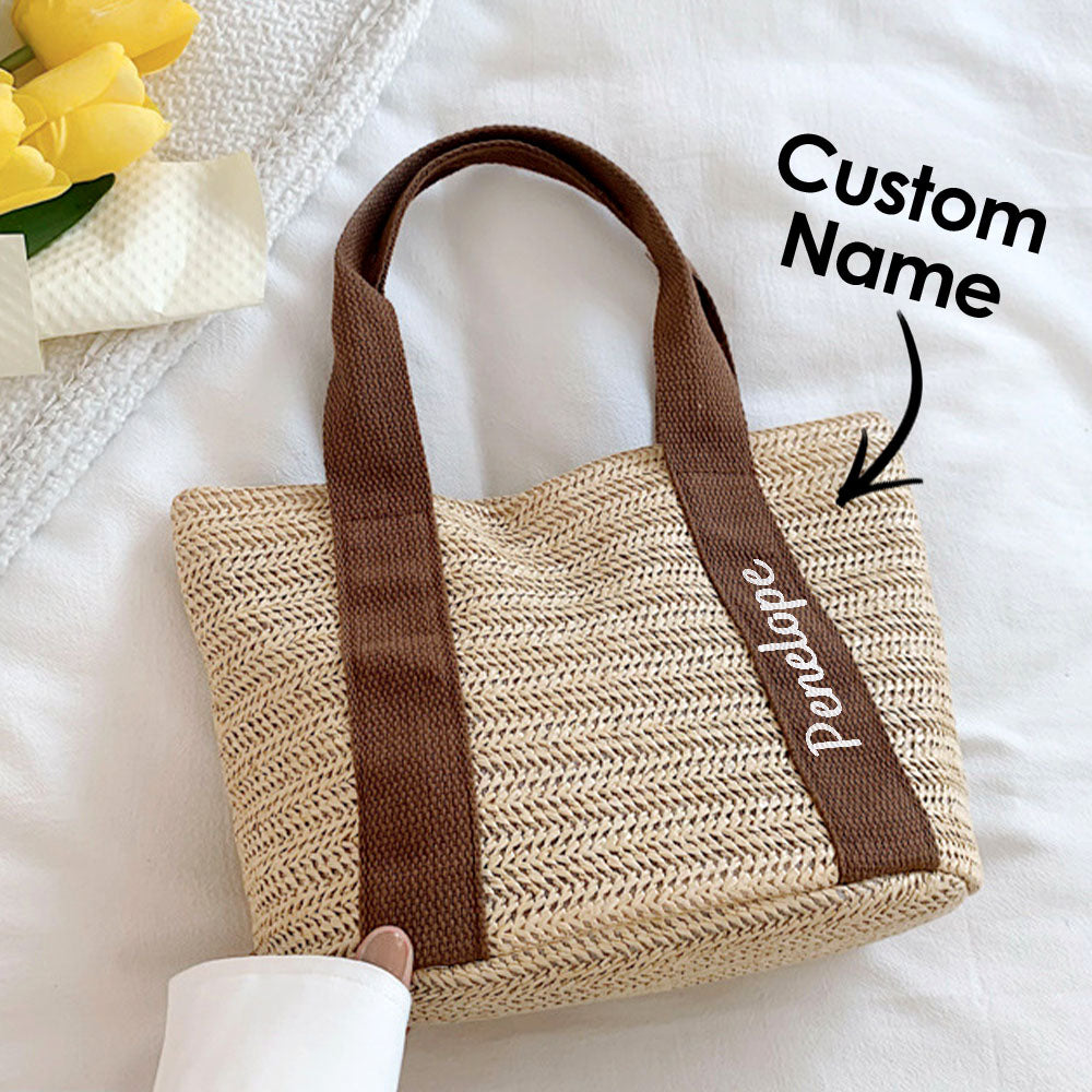 Personalized Beach Straw Bags Custom Tote Bag Bridal Shower Bag Wedding Gift for Bridesmaid Bride