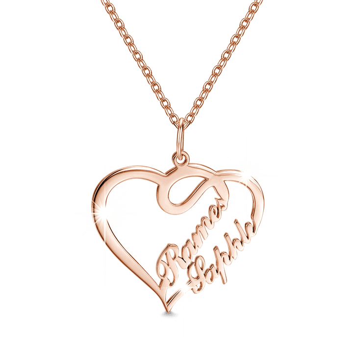 Custom Overlapping Heart Two Names Necklace 925 Sterling Silver