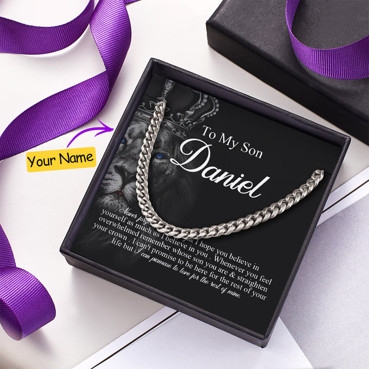 Cuban Chain Necklace With Custom Name Message Card Birthday Gift for Son