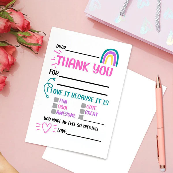 Rainbow Thank You Cards Fill In The Blank Thank You Gift Cards For Kids