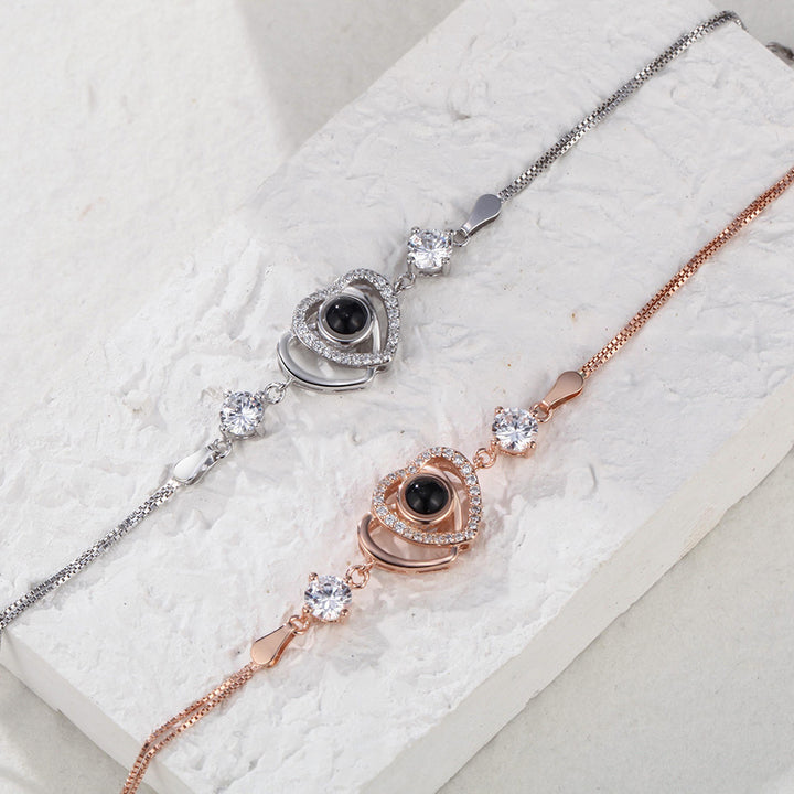 Custom Double Heart Projection Bracelet 925 Sterling Silver