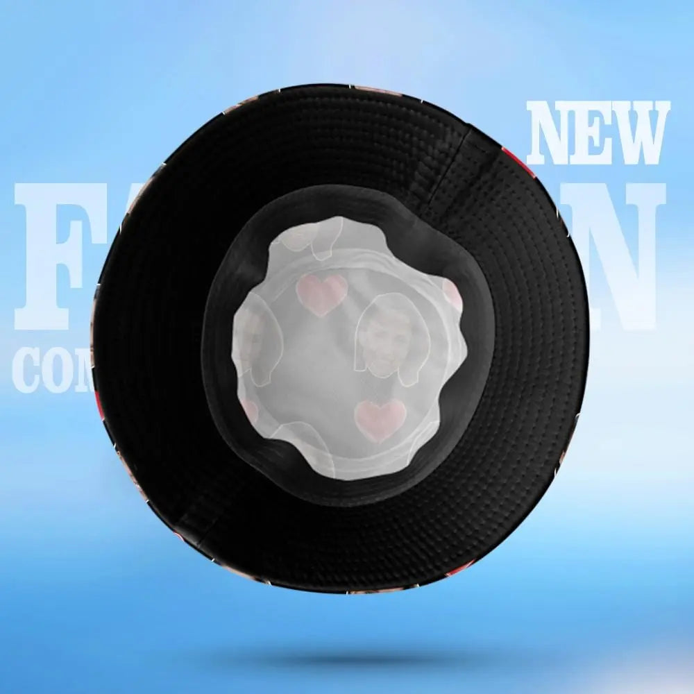 Custom Face Bucket Hat Personalized Heart Print Summer Unisex Fisherman Hat