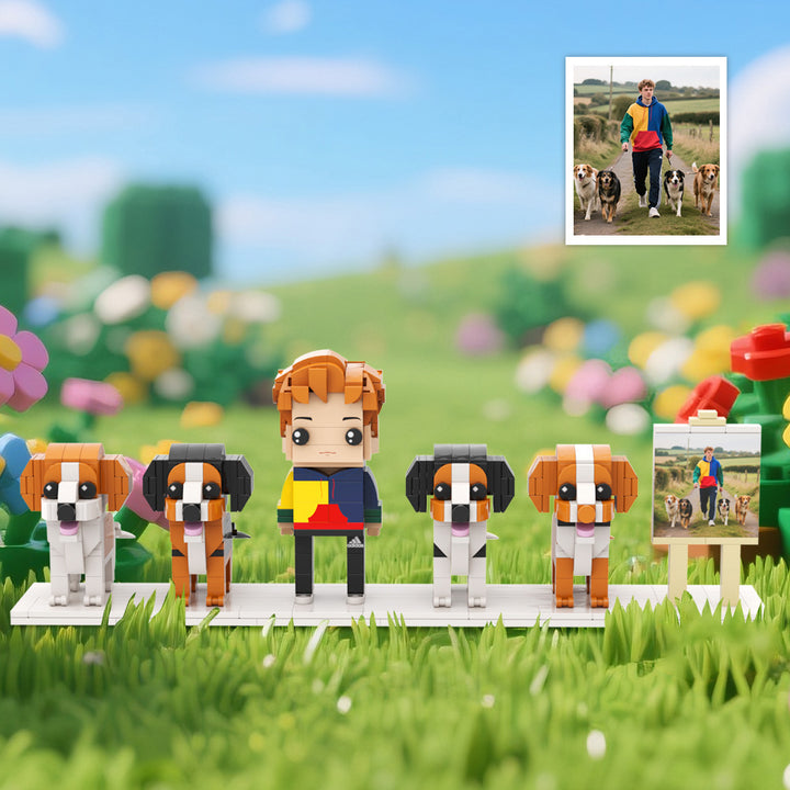Custom Full-Body Brick Figures of 1 Person and 4 Dogs with Frame Personalized Anniversary Gift Birthday Gift