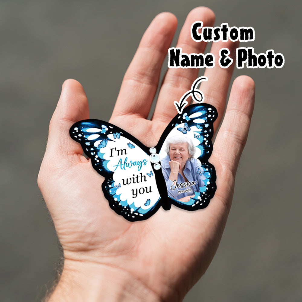 Custom Photo & Name 1-6 Blue Butterfly Hair Clips – Personalized Memorial & Remembrance Gift