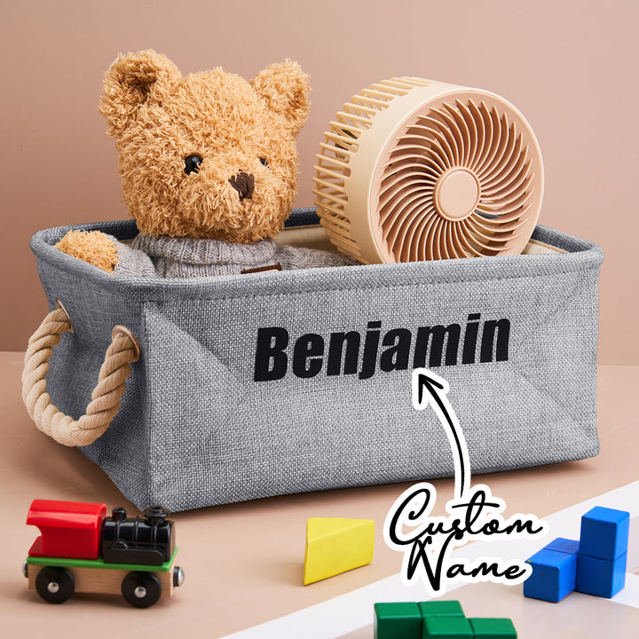 Personalized Storage Basket with Name Toy Bin Linen Organizer Gift for Children