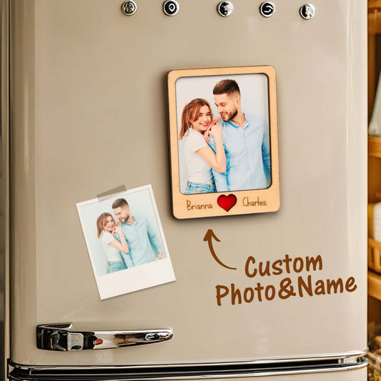 Personalized Wooden Couple Fridge Magnet With Photo Frame Gift for Lover