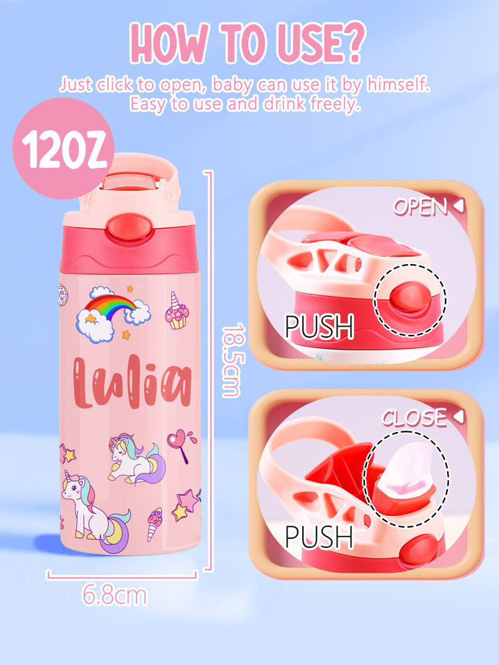 Custom Name Rainbow Unicorn Stainless Steel Water Cup Children's Day Gift for Kids