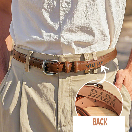 Personalized Men's PU Leather Belt with Engraved Name Belt Birthday Gift for Dad