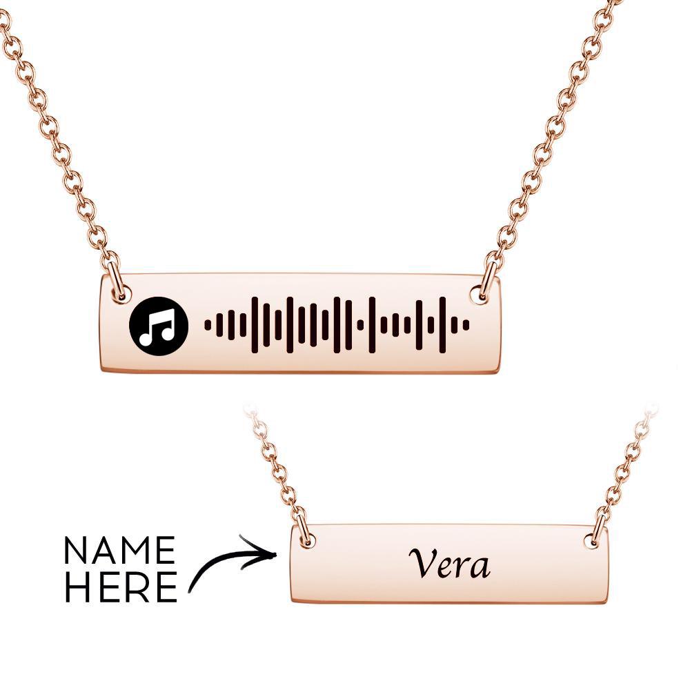 Personalized Bar Necklace Music Code Necklace Engraved Name Stainless Steel Necklace Gift