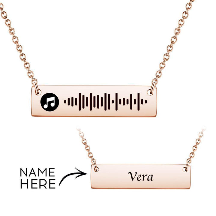 Personalized Bar Necklace Music Code Necklace Engraved Name Stainless Steel Necklace Gift