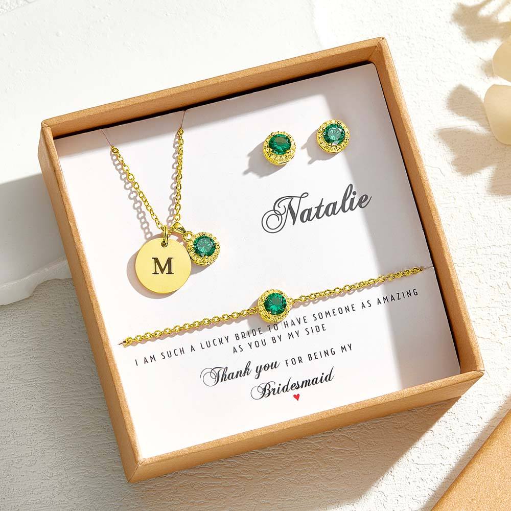 Personalized Earrings Bracelet Necklace Jewelry Set Wedding Bridesmaid Proposal Gift Box