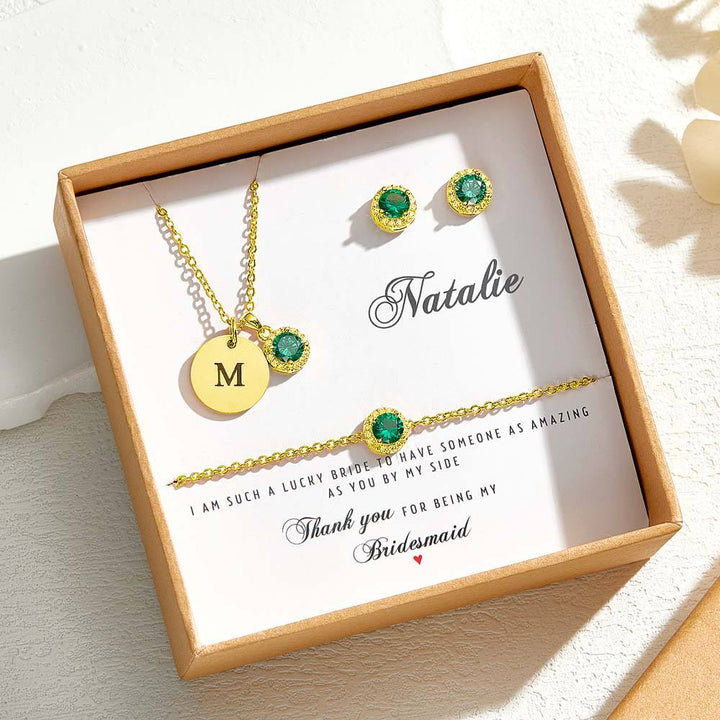 Personalized Earrings Bracelet Necklace Jewelry Set Wedding Bridesmaid Proposal Gift Box
