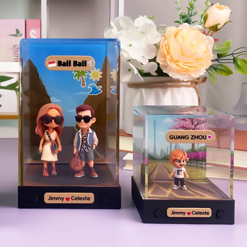 Custom 3D Mini Figure From Your Photo Personalized Background Toy Figure with Acrylic Box Decoration Gifts For Him/Her