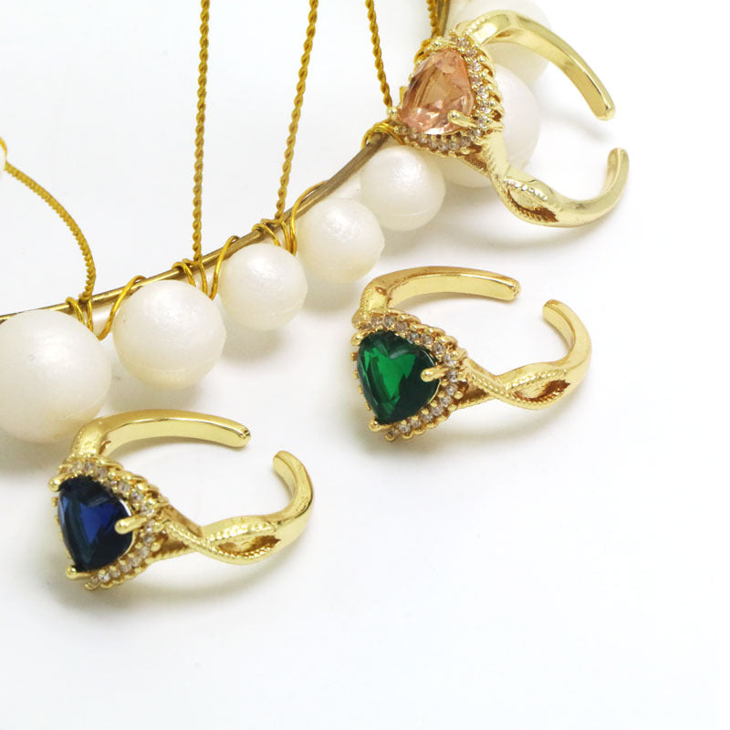 Heart Diamond Open Ring Copper