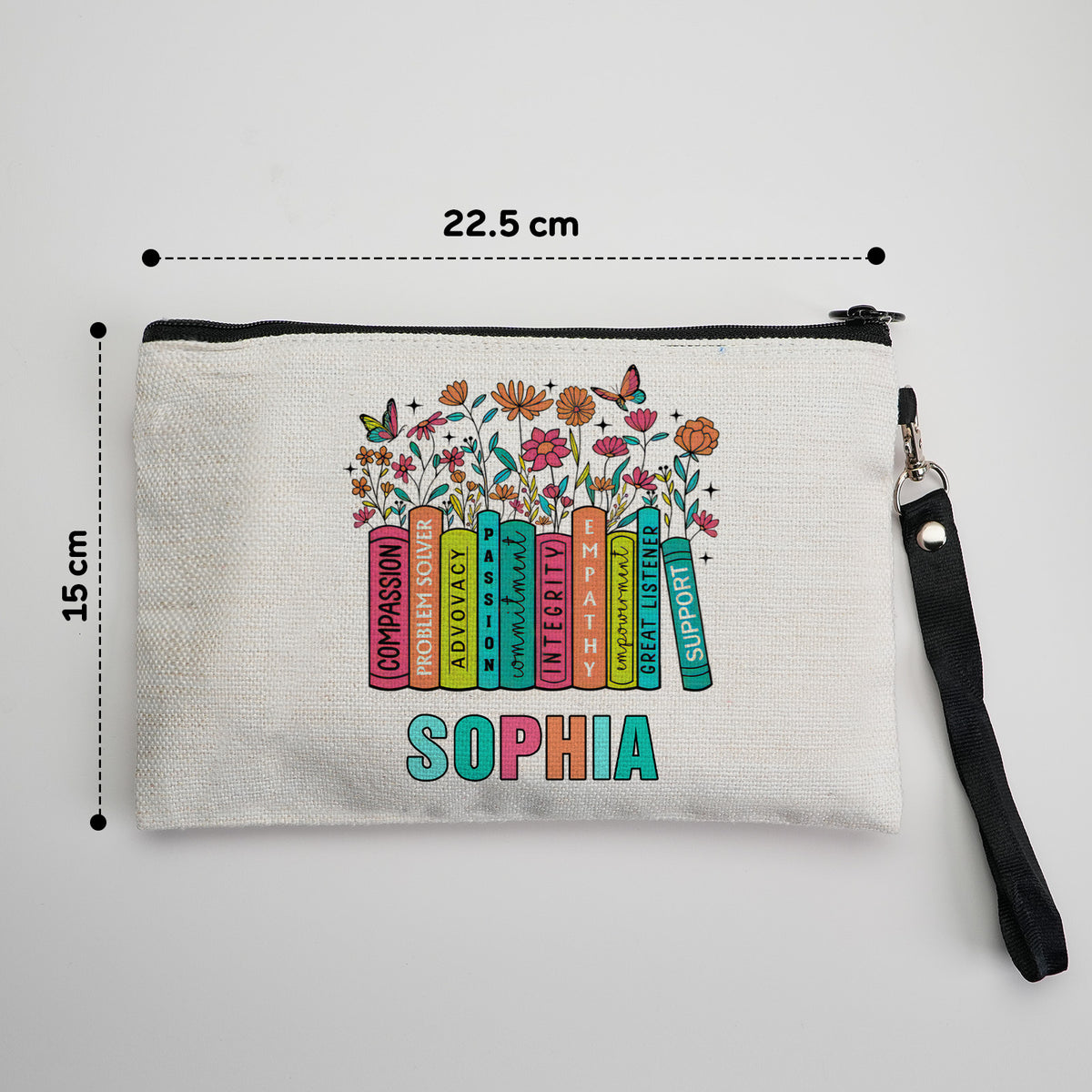 Personalized Flower Pencil Canvas Makeup Bag with Name Appreciation Back to School Gift for Teacher