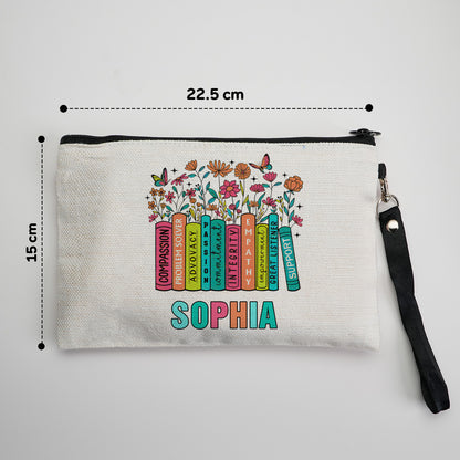Personalized Flower Pencil Canvas Makeup Bag with Name Appreciation Back to School Gift for Teacher