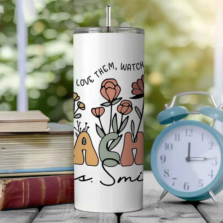 Personalized Wildflowers 20oz Name Skinny Tumbler with Straw Appreciation Gift for Teacher Back to School Gift