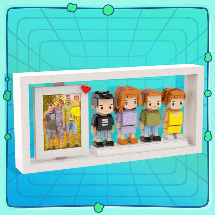 Custom Full-Body Cute Brick Figures of 4 People with Frame Personalized Anniversary Gift Birthday Gift