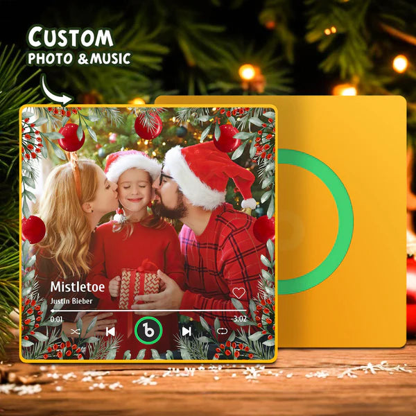 FridgeBeats Framed Personalized Family Photo Music Fridge Magnet Christmas Gifts for Family Custom Music Magnets Can Play Songs