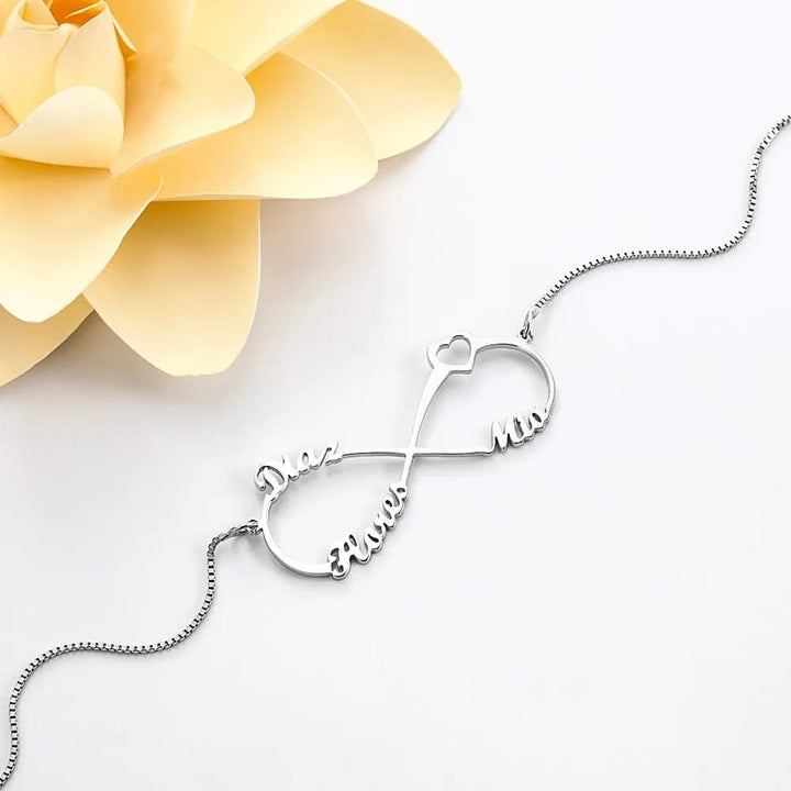 Heart Shape Custom Three Names Infinity Necklace 925 Sterling Silver