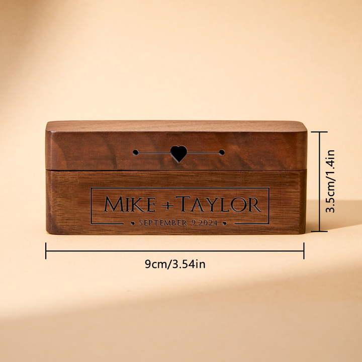 Personalized Engraved Wood Rings Bearer Box with Name and Date Wedding Proposal Gift for Couple