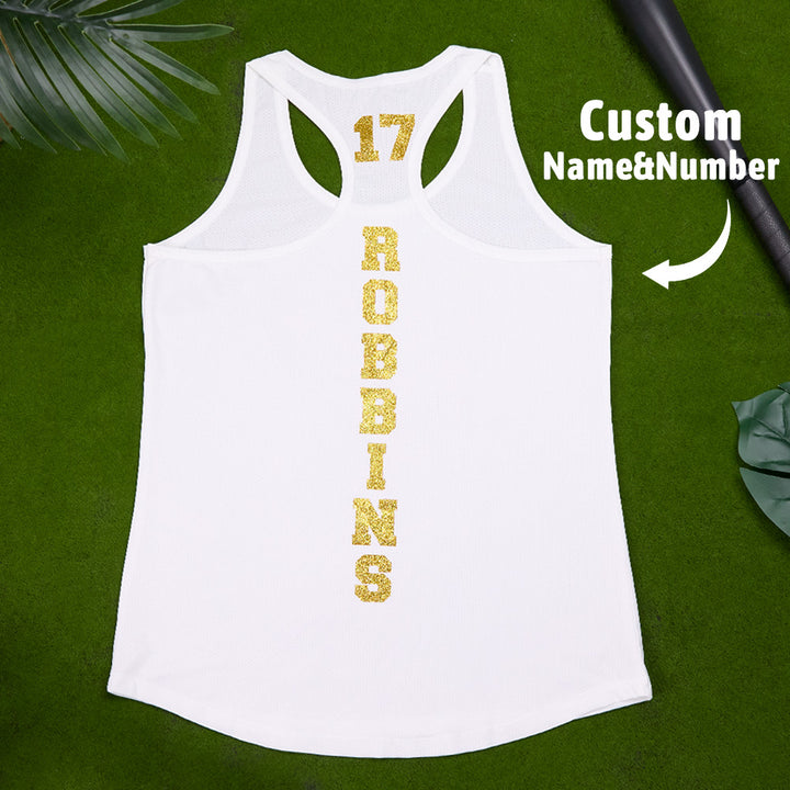Personalized Tank Top Glitter Baseball Softball Heart Women's Vest Gift for Sport Lovers