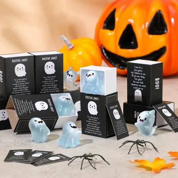 Halloween Mini Ghost Figures Glow-In-The-Dark Resin Figures With Box