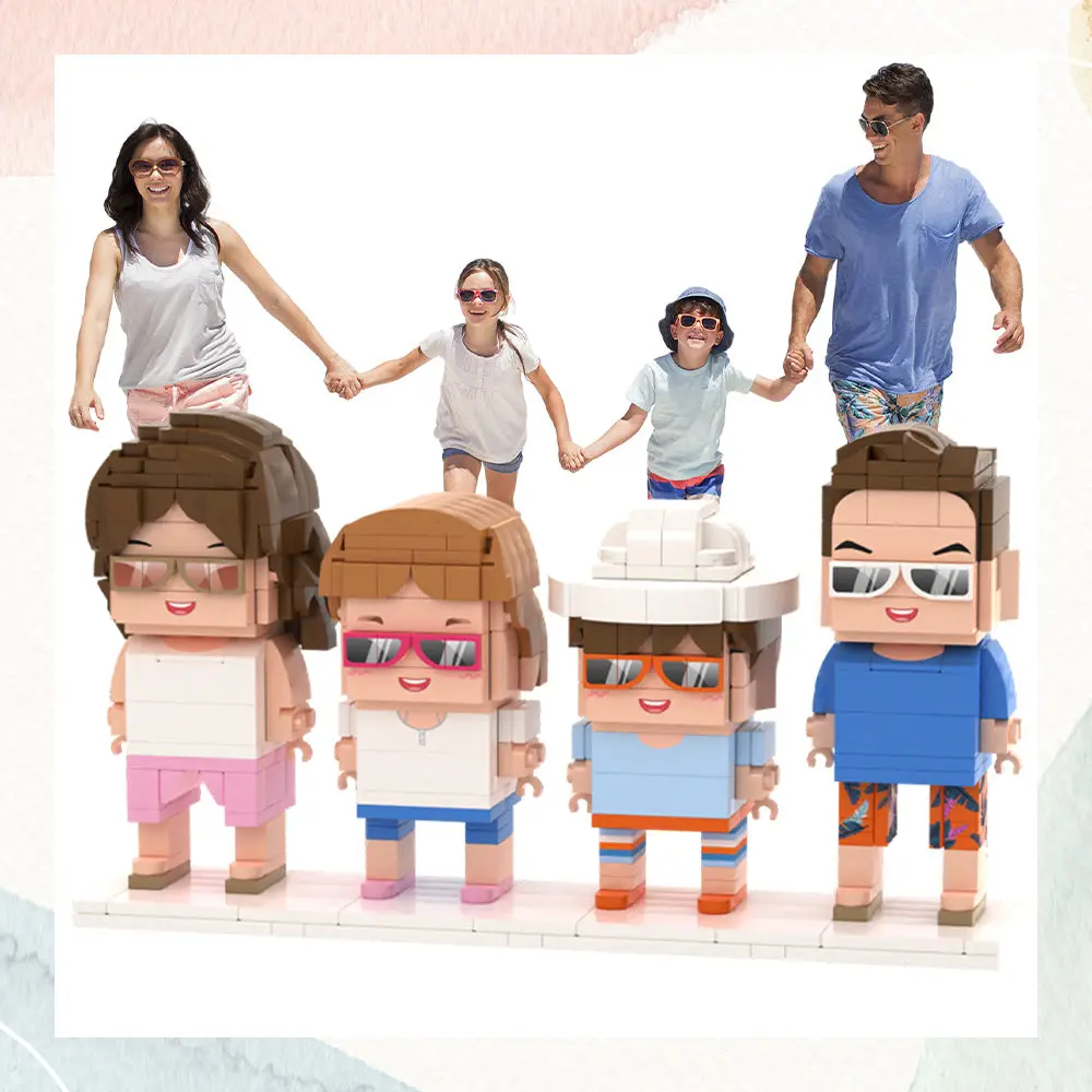 Full Body Customizable 4 People Custom Brick Figures Small Particle Block
