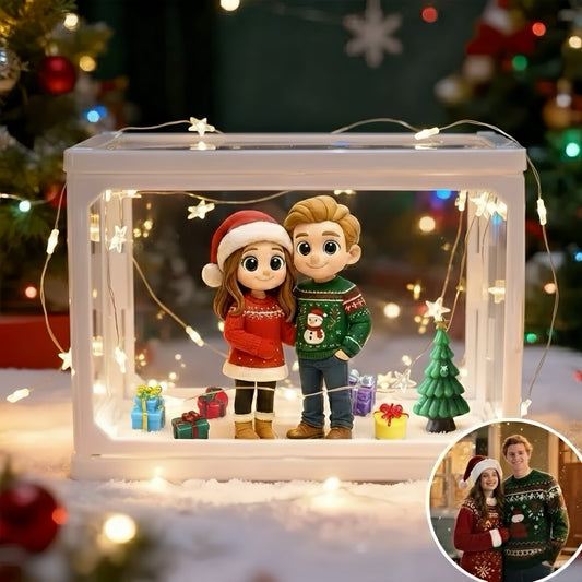 Custom 2 People 3D Mini Figure Glass Dollhouse Personalized Scene Display Case Unique Christmas Gift  (Production: 10-15 Business Days)