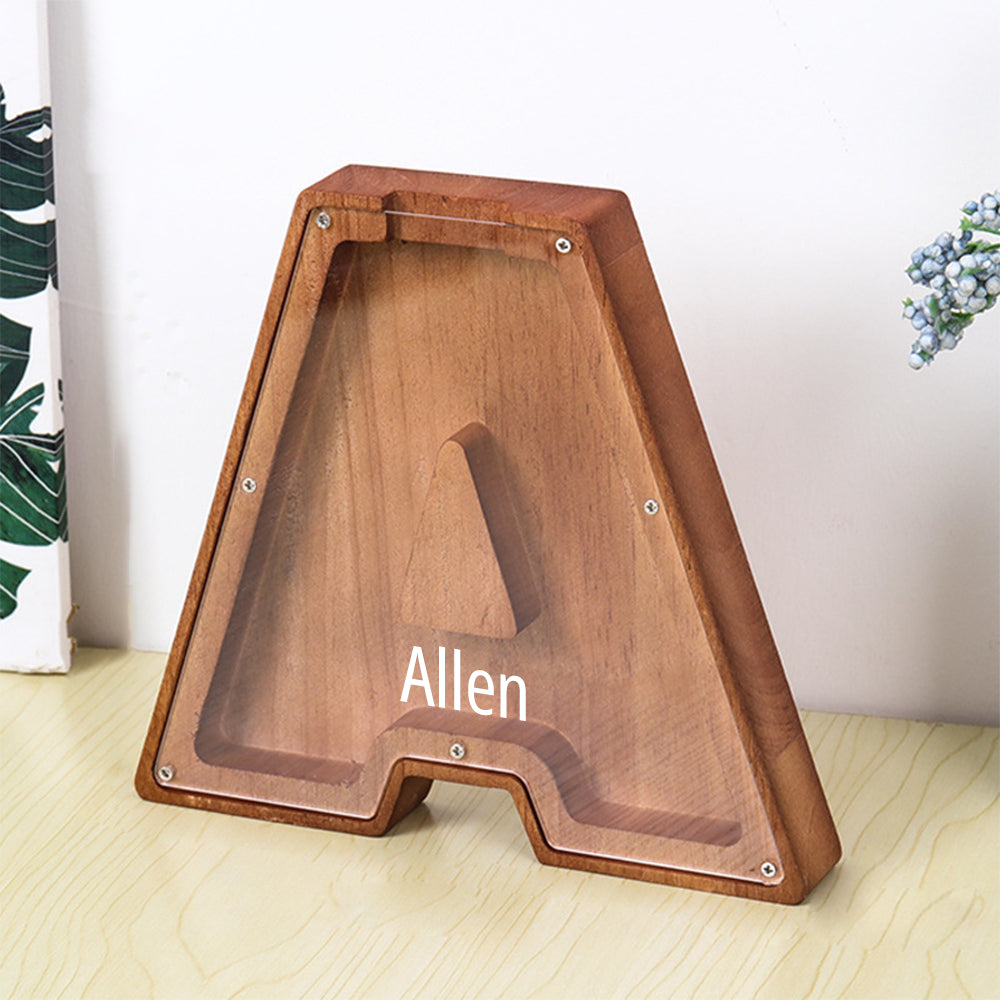 Custom Name Letter Piggy Bank Wooden Engraved Money Box Kids Christmas Gifts