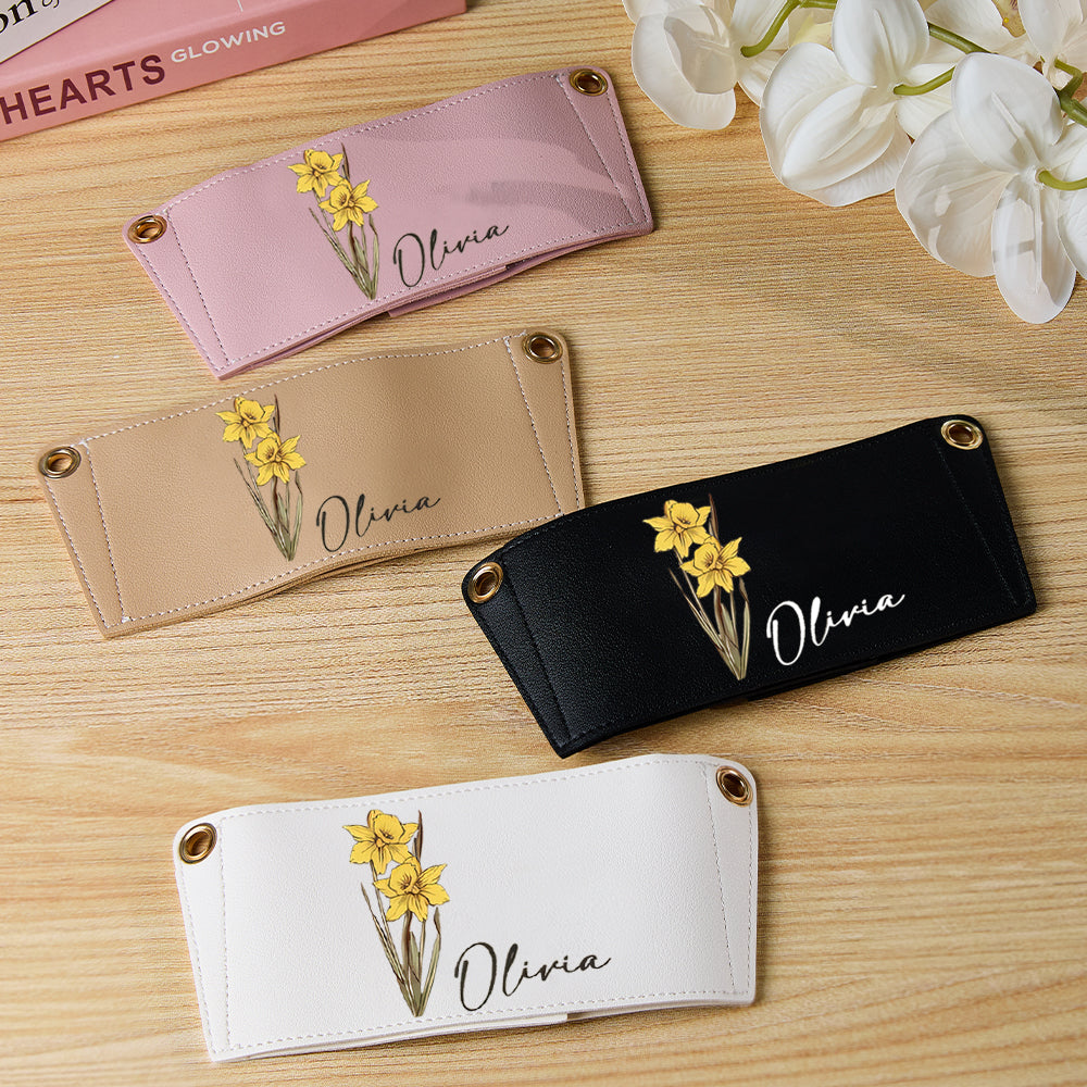 Personalized Birth Flower Water Bottle Carrier Bag for 40oz Stanley Tumbler with Adjustable Strap Gift for Her