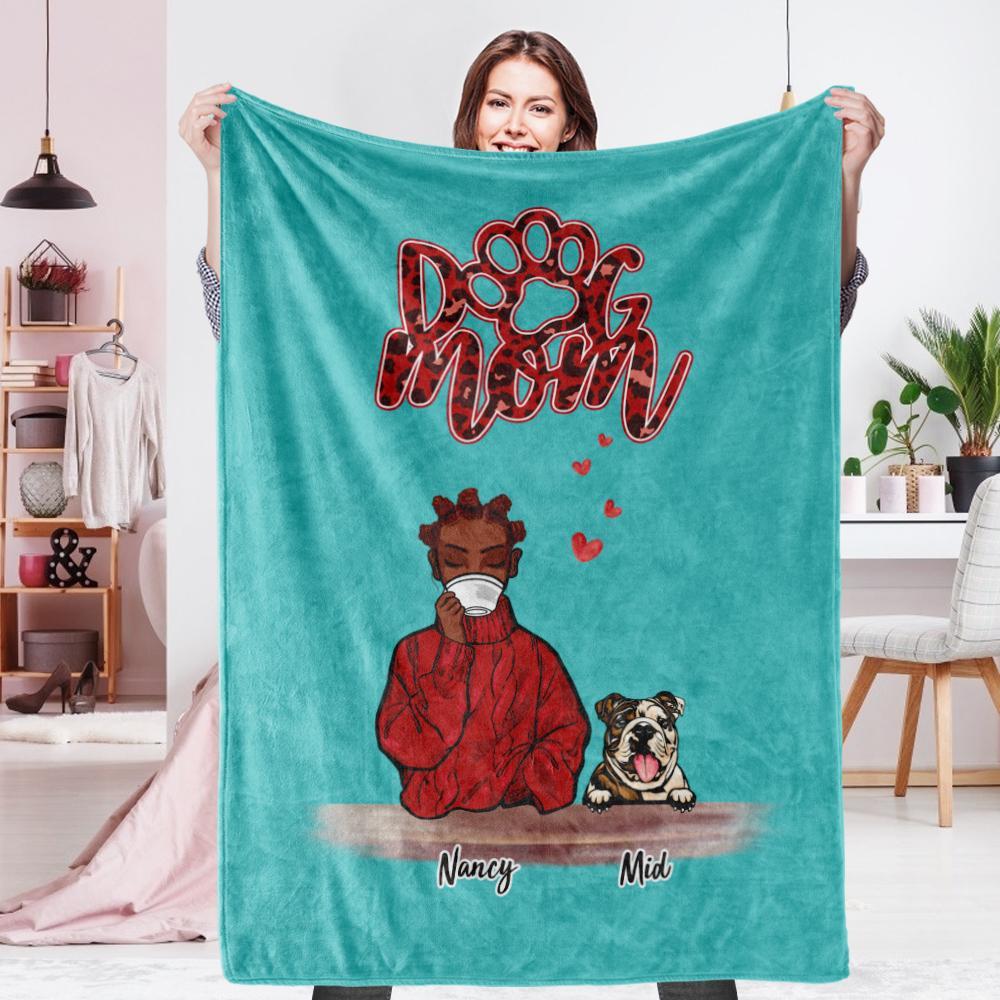 Personalized Name Dog Mom Fleece Blanket - Choose Number Of Pets