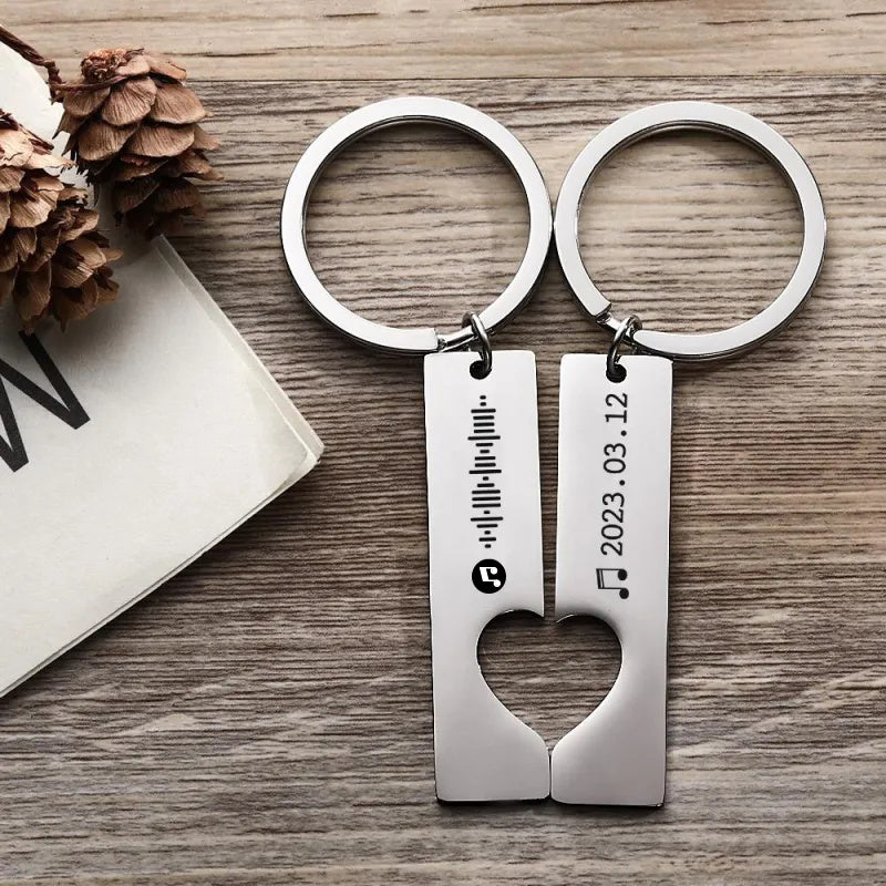 Best Gift For Friend 2 Personalized Music Code Keychain | Heart Cut Out Keychain