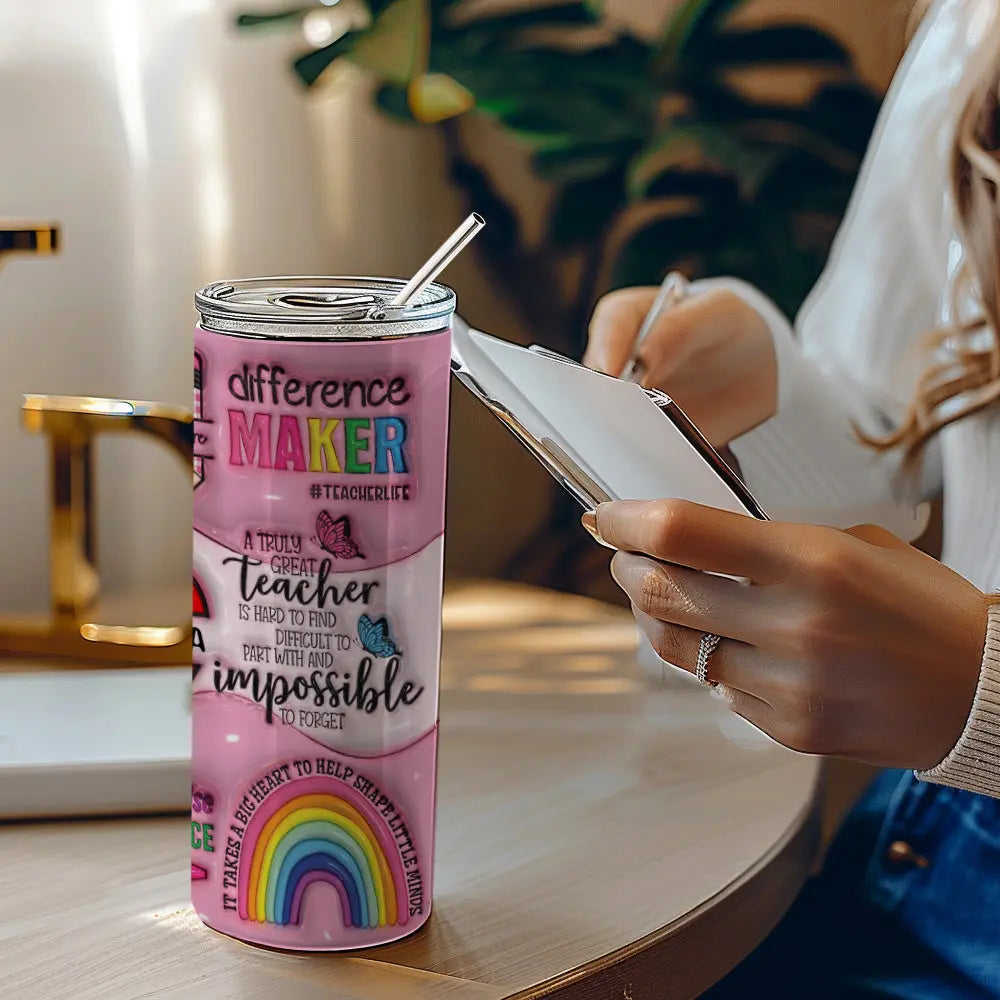 Personalized 3D Apple Pencil Design 20oz Skinny Tumbler Lid and Straw Back to School Gift for Teacher