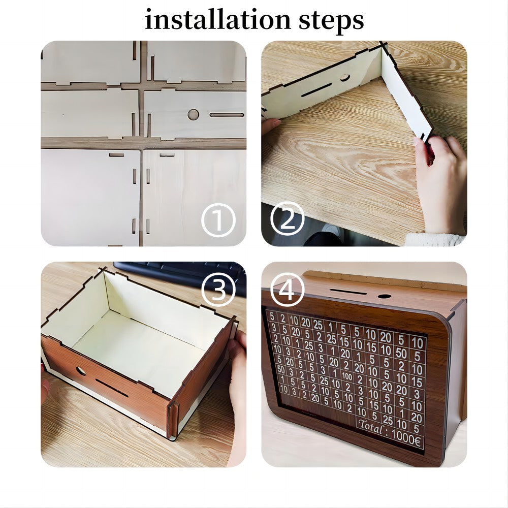 Wooden Money Box Reusable Money Box with Counter Piggy Bank for Adults Kids