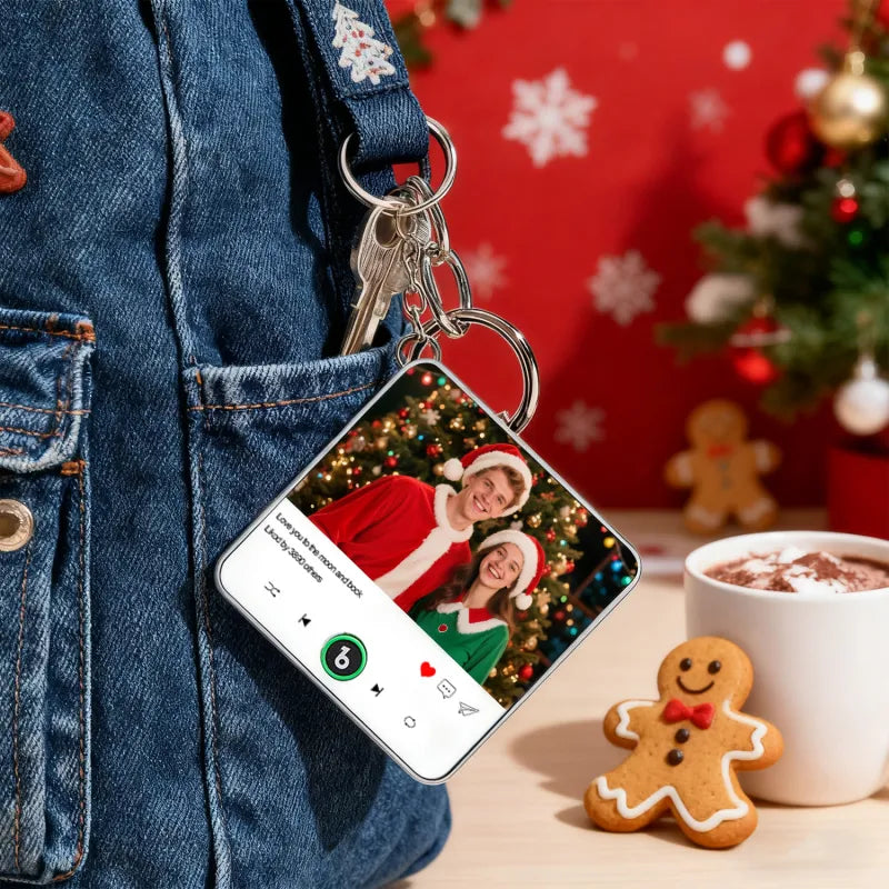 FridgeBeats Custom Photo and Text Music Keychain Music Box Bag Charm That Plays Music Without Cell Phone Best Gifts for Her