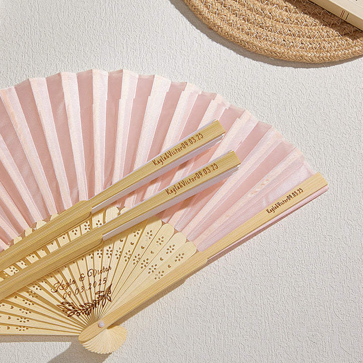 Custom Engraved Bamboo Folding Fan – Add Your Text for Events or Weddings