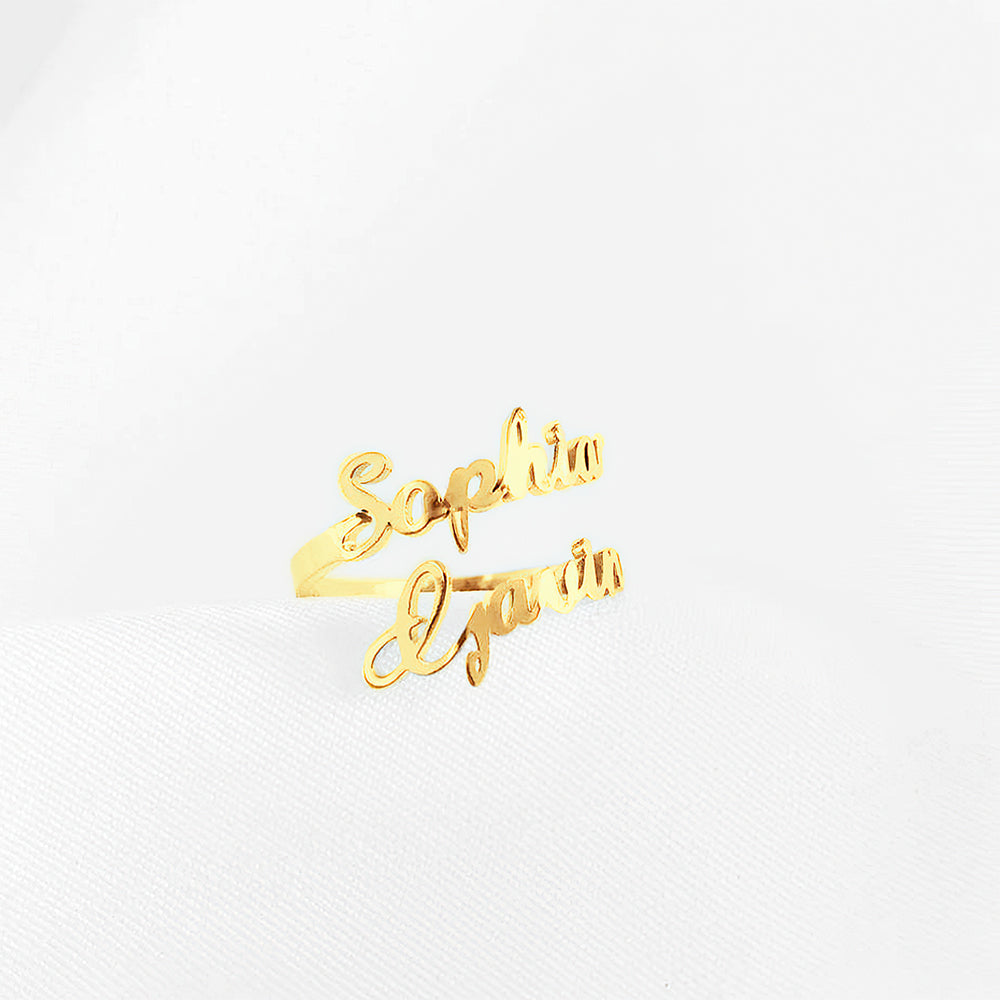 Personalized Two Names Ring Double Name Open Ring S925 Silver
