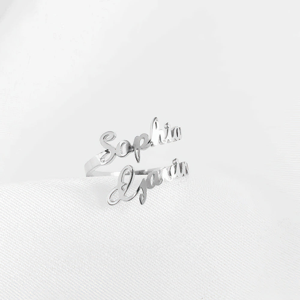 Personalized Two Names Ring Double Name Open Ring S925 Silver